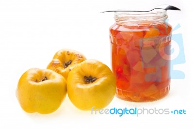 Quince Fruit and jam in jar Stock Photo