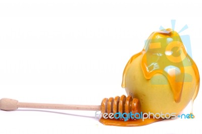 Quince Fruit With Honey Dipper Stock Photo