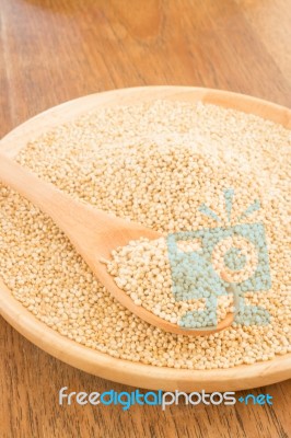 Quinoa Grain In Wooden Plate Stock Photo