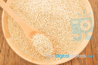 Quinoa Grain In Wooden Plate Stock Photo