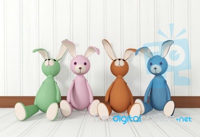 Rabbit Dolls Sitting On The Floor Stock Image