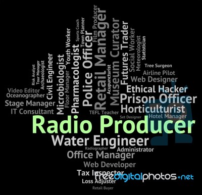 Radio Producer Indicates Producers Organize And Words Stock Image