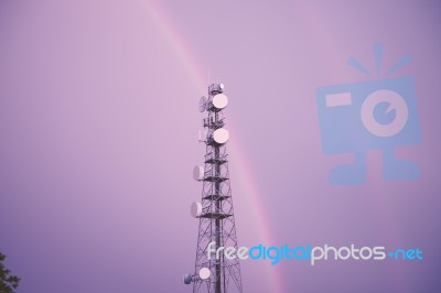 Radio Tower In Queensland With A Rainbow Stock Photo