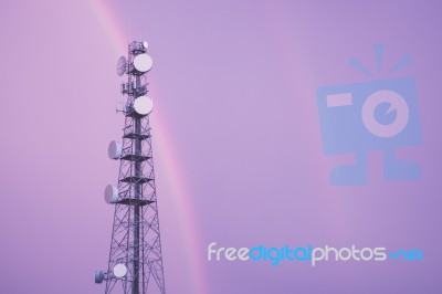 Radio Tower In Queensland With A Rainbow Stock Photo