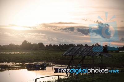 Rafts With Evening Sun Stock Photo