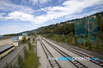 Railroad Tracks In Summer Stock Photo