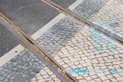 Railway Track In Lisbon Stock Photo