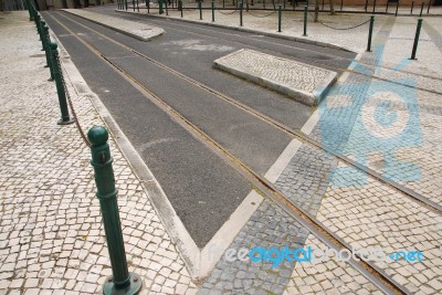 Railway Tracks In Lisbon Stock Photo