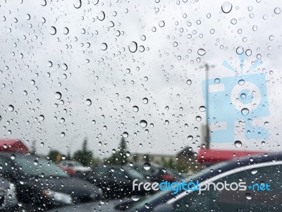 Rain Drops On Car Window Stock Photo