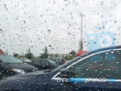 Rain Drops On Car Window Stock Photo