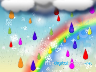 Rainbow Background Shows Colorful Rain And Snowing Stock Image