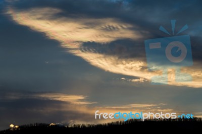 Rainbow Cloudscape Over Lake Mcdonald Stock Photo