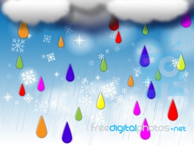 Rainbow Drops Background Means Colorful Dripping And Clouds
 Stock Image