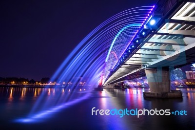 Rainbow Fountain Show At Expo Bridge In South Korea Stock Photo