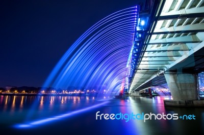 Rainbow Fountain Show At Expo Bridge In South Korea Stock Photo