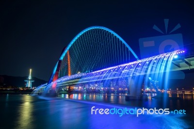 Rainbow Fountain Show At Expo Bridge In South Korea Stock Photo