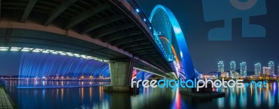 Rainbow Fountain Show At Expo Bridge In South Korea Stock Photo