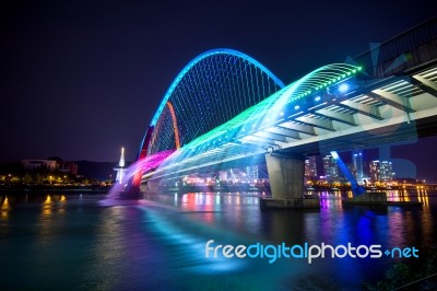 Rainbow Fountain Show At Expo Bridge In South Korea Stock Photo