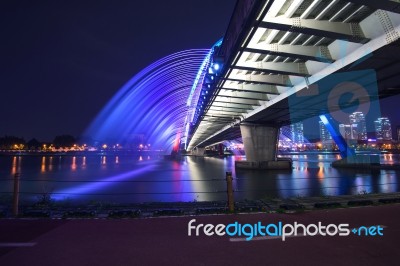 Rainbow Fountain Show At Expo Bridge In South Korea Stock Photo