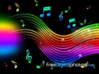 Rainbow Music Background Means Colorful Lines And Melody Stock Image