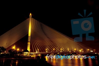 Rama Viii Bridge At Night Stock Photo