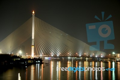 Rama Viii Bridge At Night In Bangkok, Thailand Stock Photo