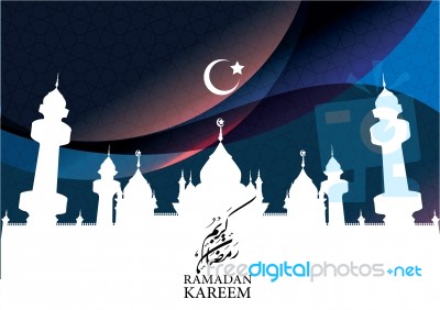 Ramadan Kareem With Mosque And Crescent,  Illustration Stock Image