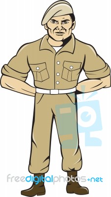 Ranger Standing Attention Cartoon Stock Image