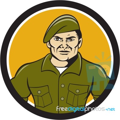 Ranger Standing Attention Circle Cartoon Stock Image