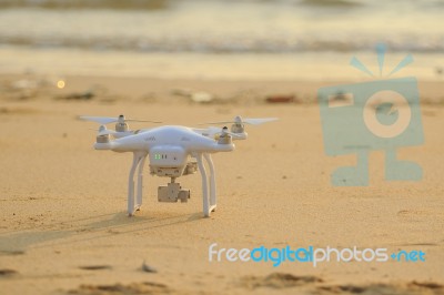 Ranong Thailand - March 20 : Dji Phantom 3 Pro Drone Approaching For Take Off On Sea Beach On March 20 , 2016 In Payam Island Ranong Thailand Stock Photo