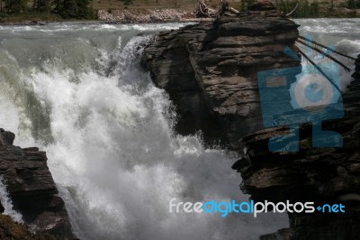 Rapids On The Athabasca River In Jasper National Park Stock Photo