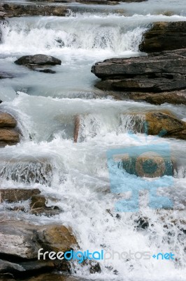 Rapids On The Athabasca River In Jasper National Park Stock Photo