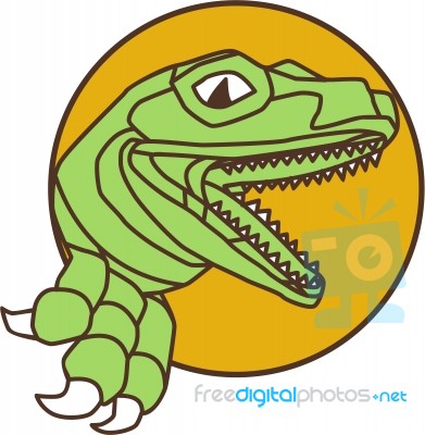 Raptor Head Breaking Out Wall Circle Drawing Stock Image