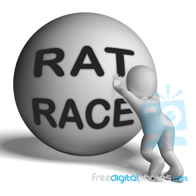 Rat Race Uphill Character Shows Hectic Work Competition Stock Image