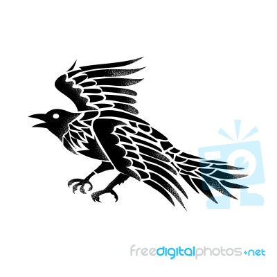 Raven Flying Side Tattoo Stock Image