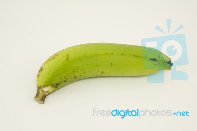 Raw Banana On White Background Stock Photo