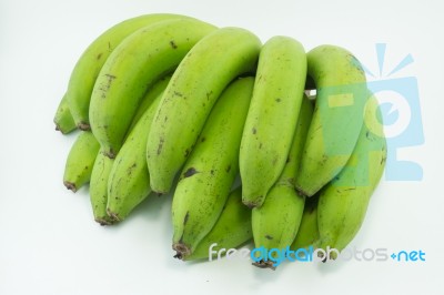 Raw Banana On White Background Stock Photo