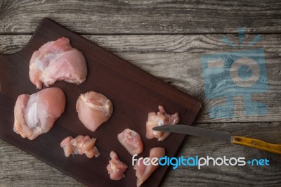 Raw Chicken Fillet On The Wooden Board Top View Stock Photo