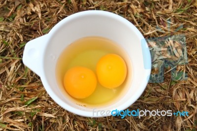 Raw Eggs in bowl Stock Photo