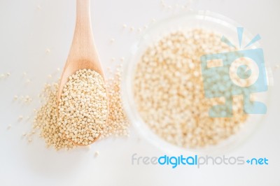 Raw Organic White Quinoa Seeds Stock Photo