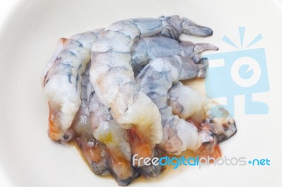 Raw Prawns On White Background Stock Photo