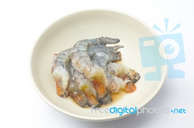 Raw Prawns On White Background Stock Photo