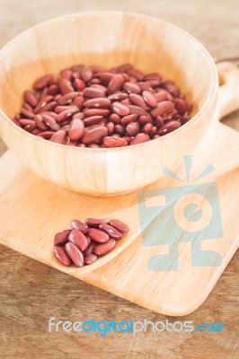 Raw Red Kidney Bean In Wooden Bowl Stock Photo