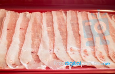 Raw Sliced Pork Preparing For Homemade Sukiyaki Stock Photo