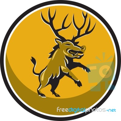 Razorback Antlers Prancing Circle Retro Stock Image