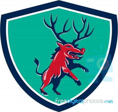 Razorback Antlers Prancing Crest Retro Stock Image