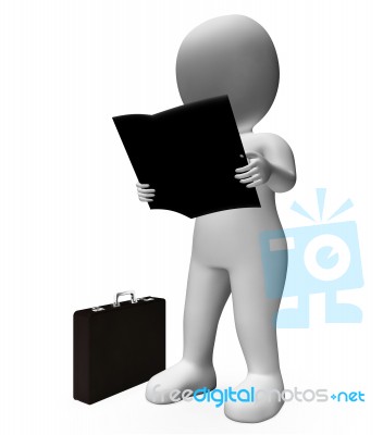 Reading Businessman Shows Progress Report And Analysis 3d Render… Stock Image