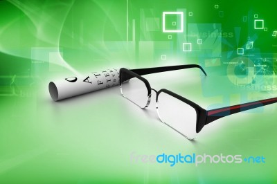 Reading Glasses With Eye Chart Stock Image