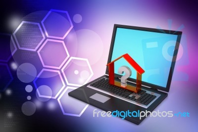 Real Estate Business With Question Mark In Laptop Stock Image