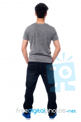 Rear View Of A Man In Casuals, Full Length Shot Stock Photo